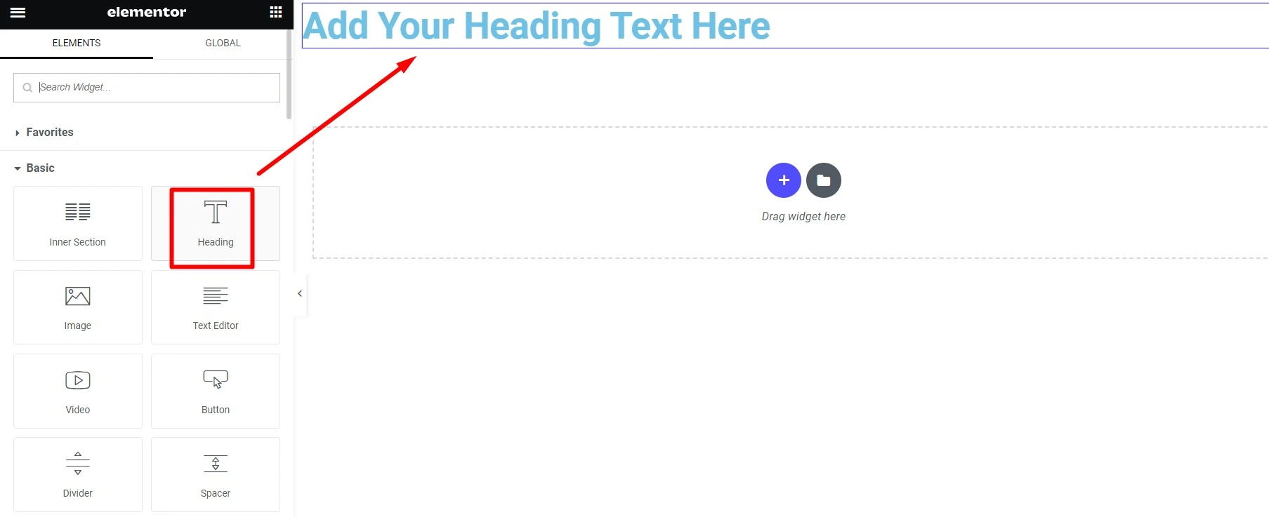 Adding Heading Using Elementor