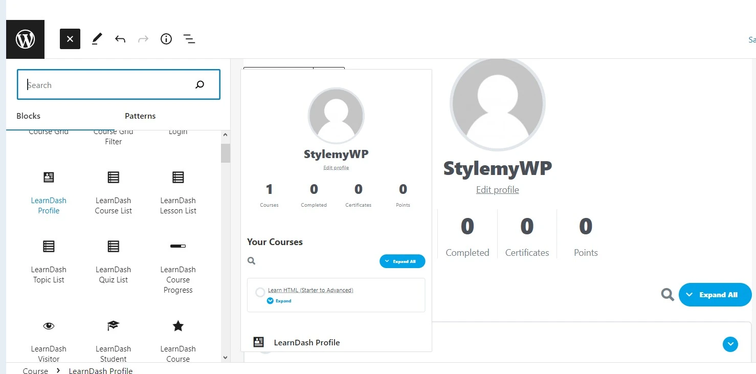 Learndash Profile Block