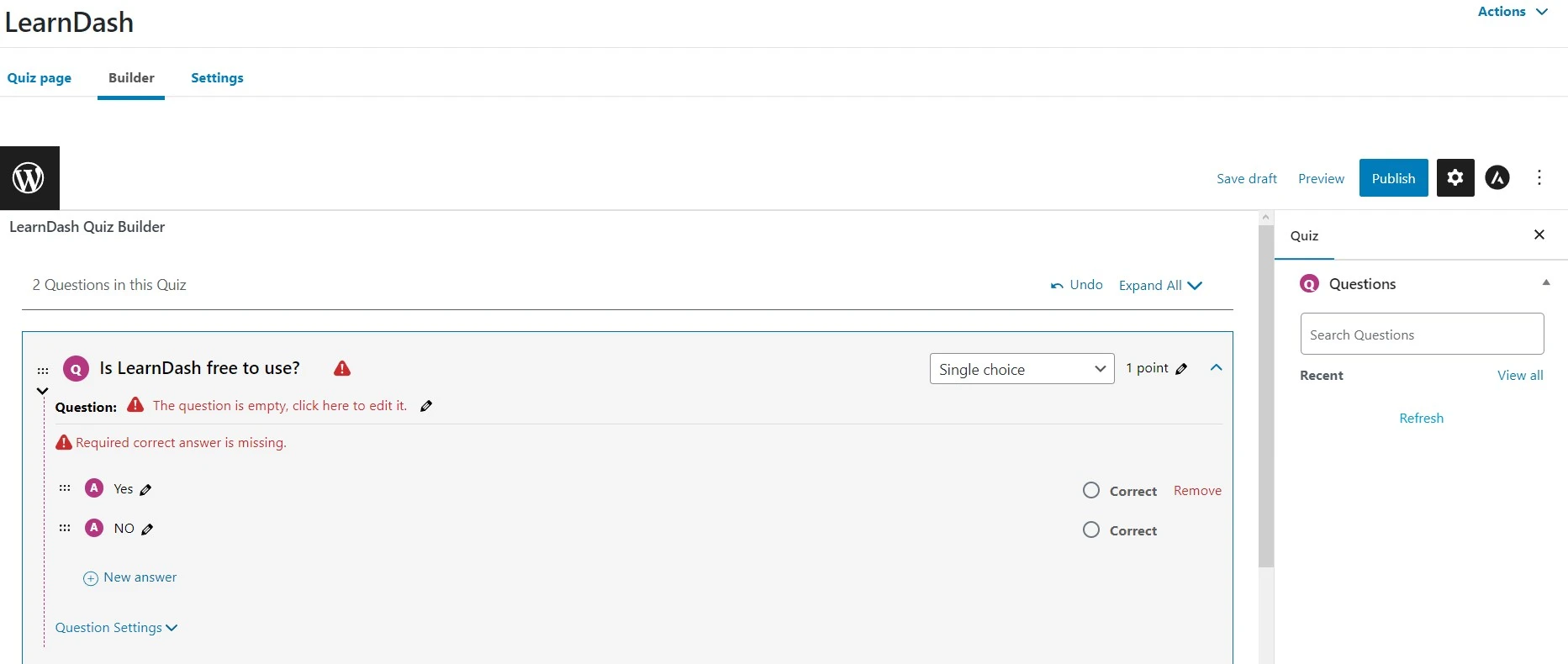 Learndash Quiz Builder