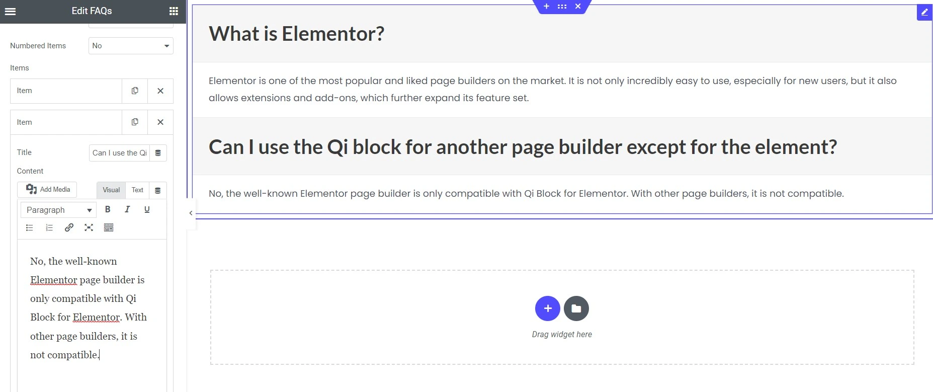 Qi Block For Elementor Seo Addon Adding Faqs