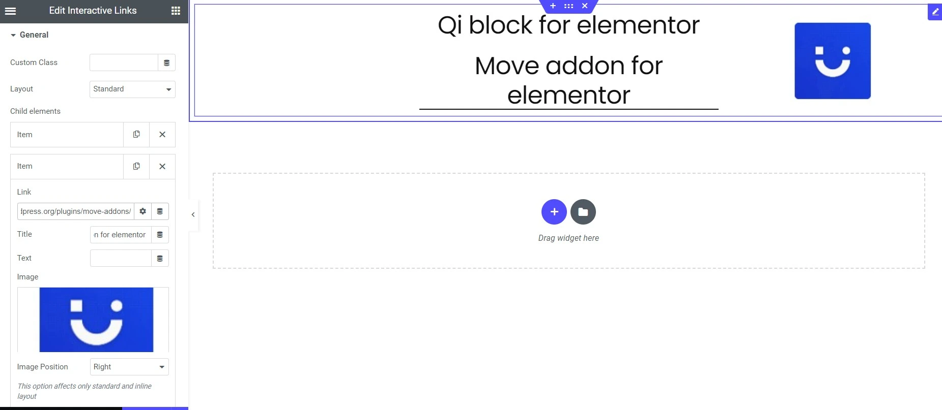 Qi Block For Elimentor Interactive Link Widget