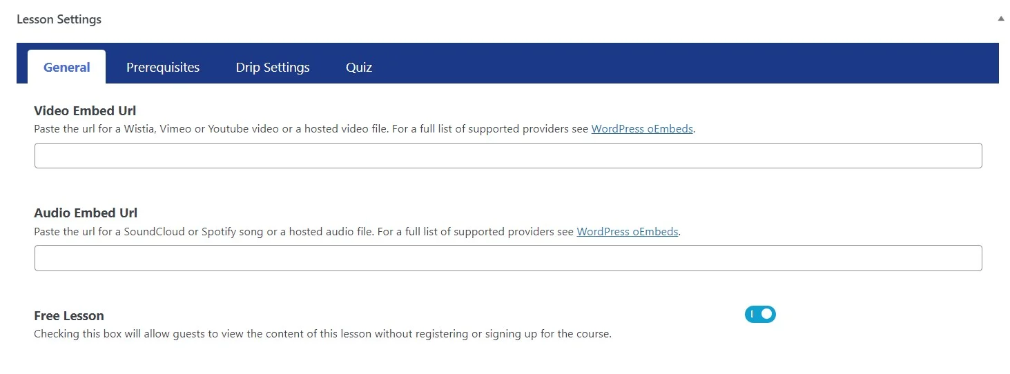 Lifterlms Lesson Settings