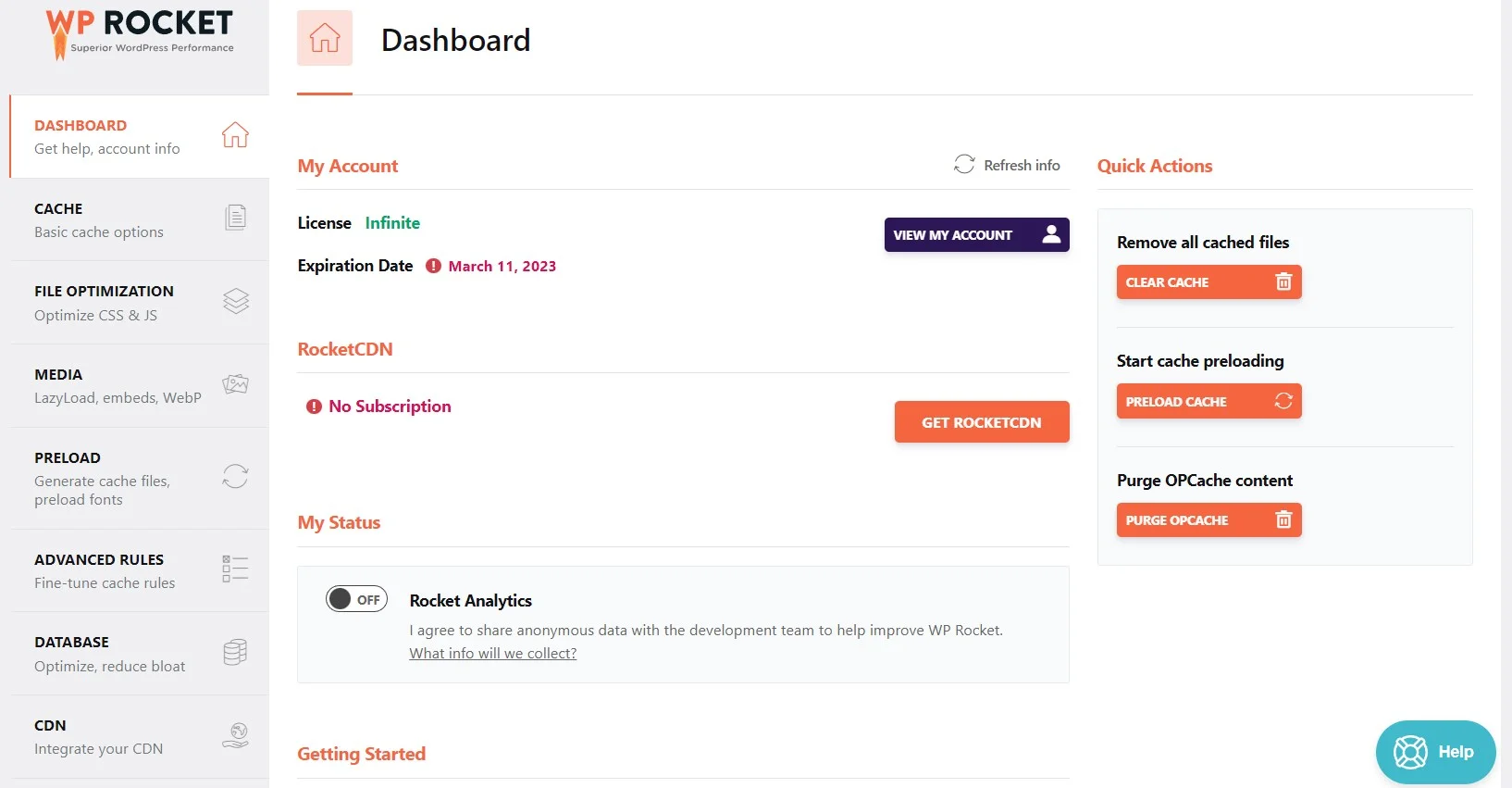 Wp Rocket Dashboard