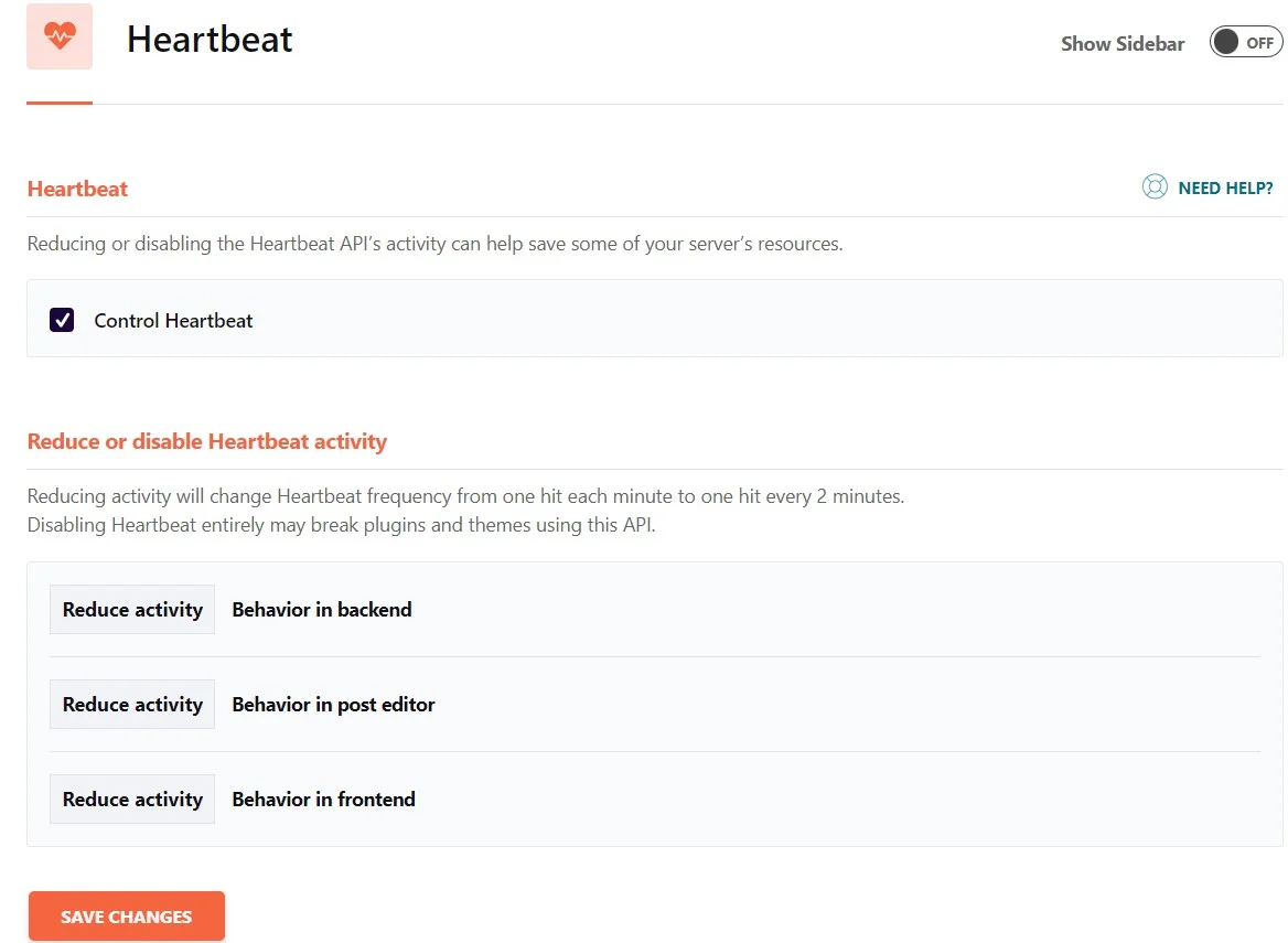 Wp Rocket Heartbeat Activity Settings