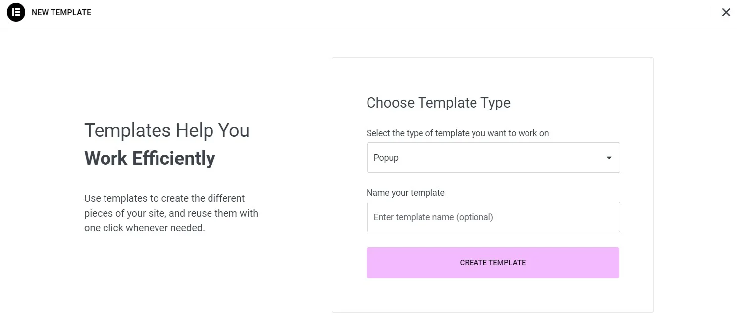 Give Your Popup A Name And Select A Template To Start With
