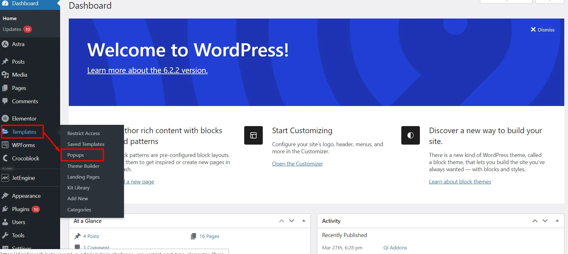 Open Popus From Wordpress Templates